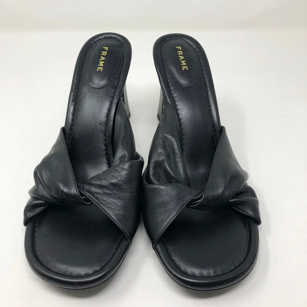 Frame Slide High Heel Sandals Womens 9.5 41 Black Open Toe Shoes Slip On Party